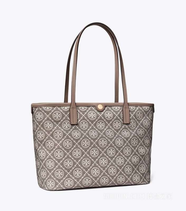 T Monogram 提花小号拉链托特包 炭灰色