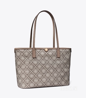 T Monogram 提花小号拉链托特包 炭灰色