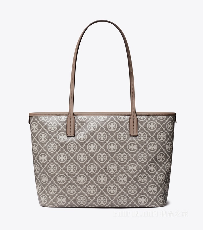 T Monogram 提花小号拉链托特包 炭灰色