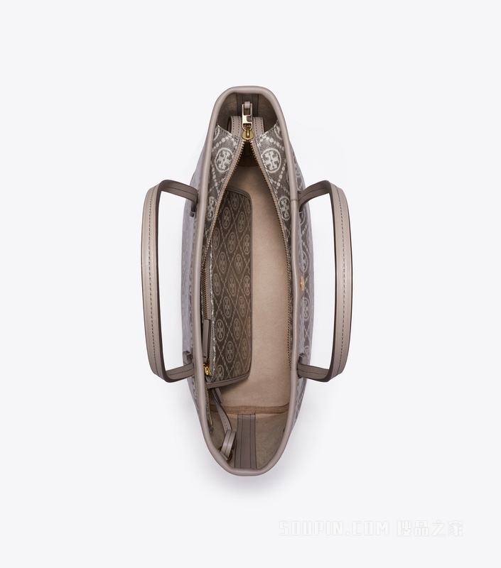 T Monogram 提花小号拉链托特包 炭灰色