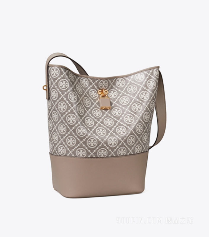 【新品】T Monogram 提花纤巧锁扣水桶包 炭灰色