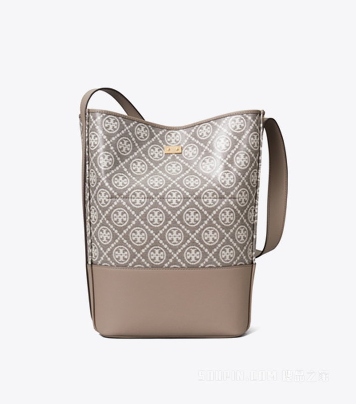【新品】T Monogram 提花纤巧锁扣水桶包 炭灰色