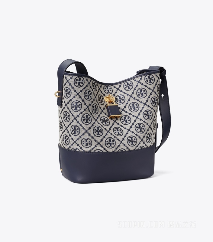 【新品】中号 T Monogram 纤巧锁扣水桶包 Tory 海军蓝