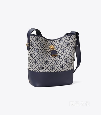 【新品】中号 T Monogram 纤巧锁扣水桶包 Tory 海军蓝