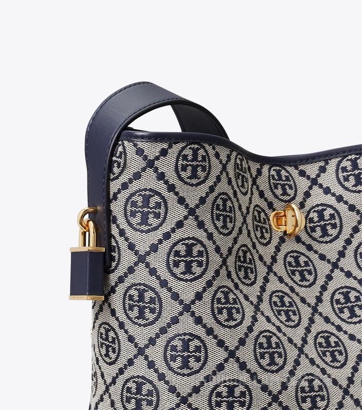 【新品】中号 T Monogram 纤巧锁扣水桶包 Tory 海军蓝
