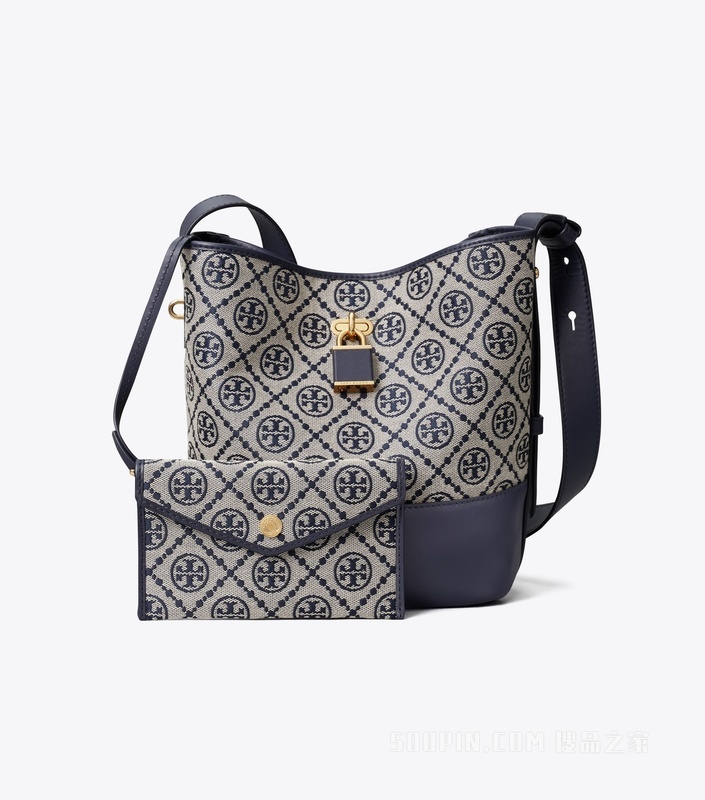 【新品】中号 T Monogram 纤巧锁扣水桶包 Tory 海军蓝