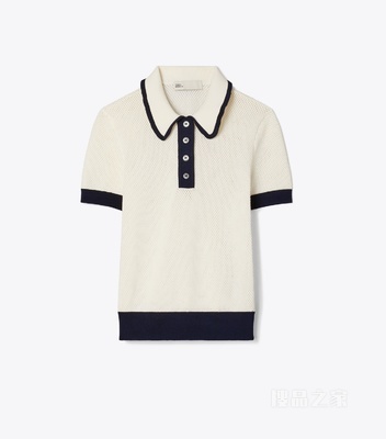 【新品】镂空短袖 Polo 衫 象牙白 / 中调海军蓝