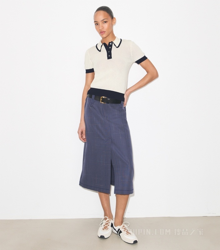 【新品】镂空短袖 Polo 衫 象牙白 / 中调海军蓝