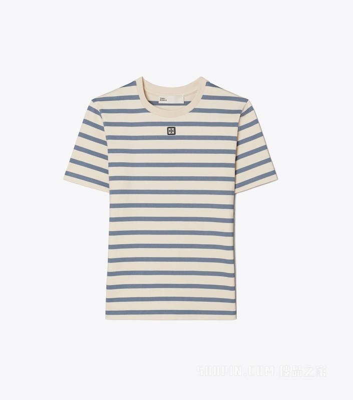 【新品】条纹棉质T恤 浅象牙白/蓝色