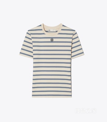 【新品】条纹棉质T恤 浅象牙白/蓝色