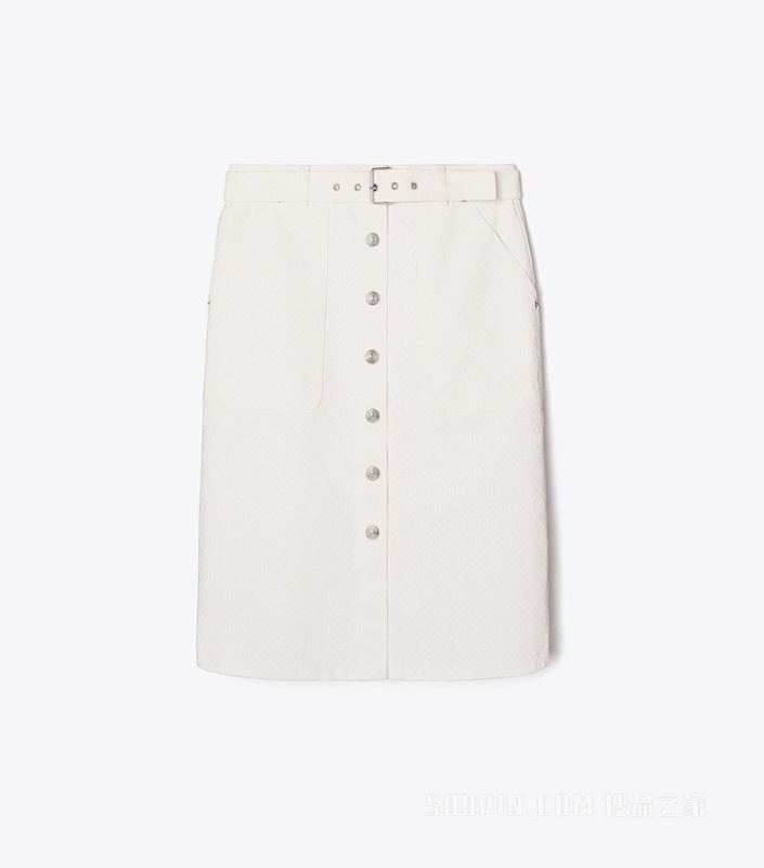 【新品】T Monogram 牛仔半身裙 米白/白色 T Monogram