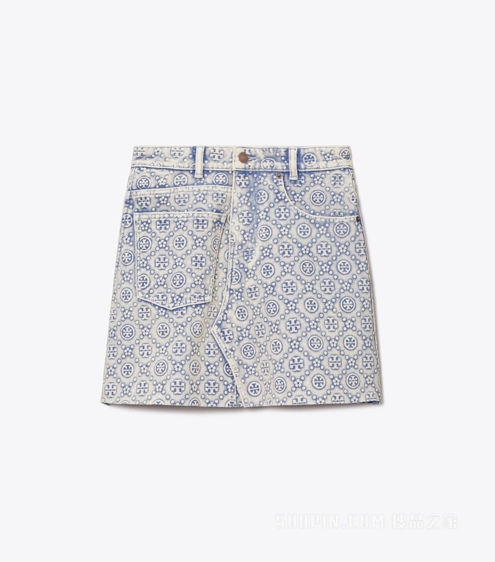 【新品】T Monogram 牛仔迷你半身裙 漂白水洗 T Monogram