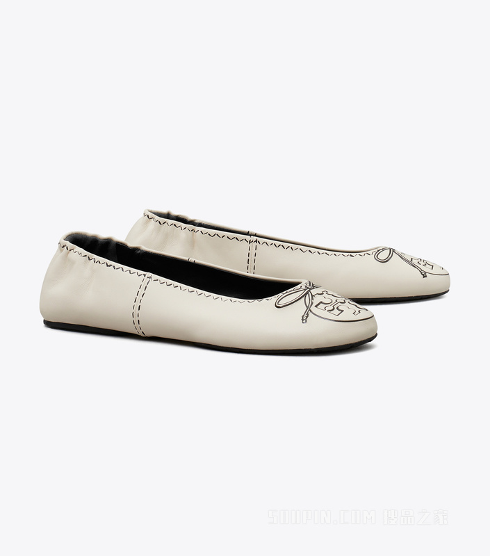 Reva 旅行芭蕾平底鞋 奶油白