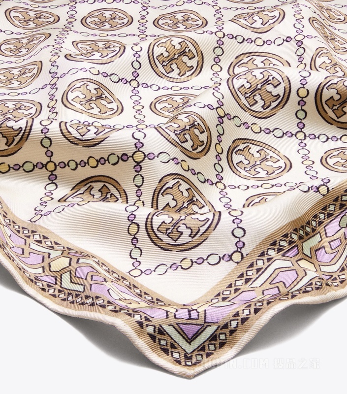 【新品】T Monogram 方巾 象牙白装饰 T Monogram 图案