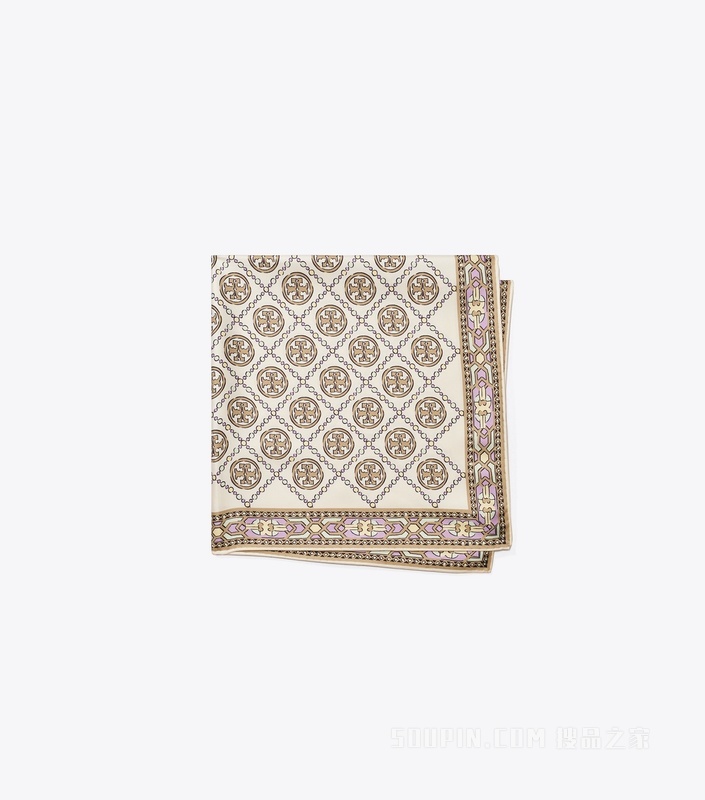【新品】T Monogram 方巾 象牙白装饰 T Monogram 图案