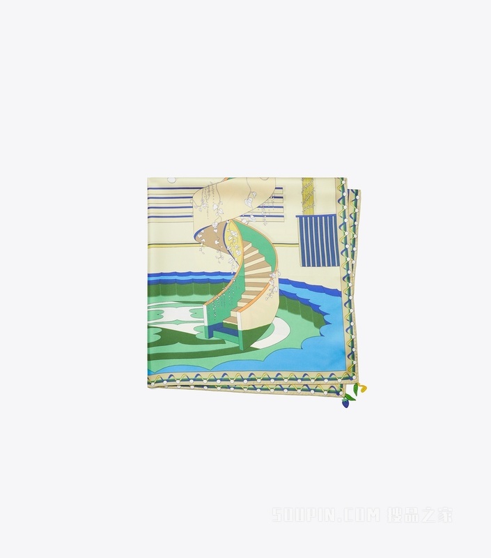 池畔闲游系列桑蚕丝方巾 池畔闲游系列蓝纹