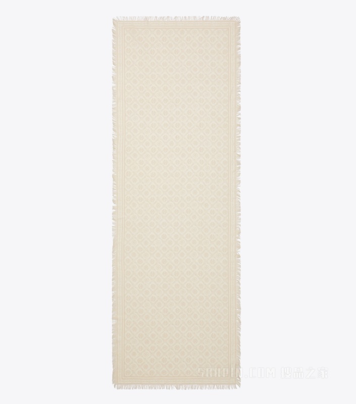 【新品】T Monogram 花卉图案长方形围巾 以象牙白为底色的 T Monogram 图案