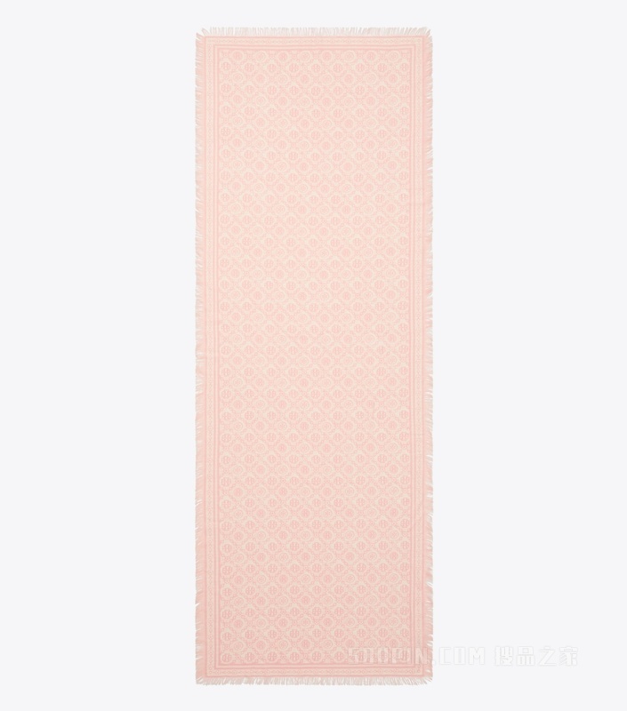 【新品】T Monogram 花卉图案长方形围巾 以粉色为底色的 T Monogram 图案