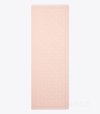 【新品】T Monogram 花卉图案长方形围巾 以粉色为底色的 T Monogram 图案