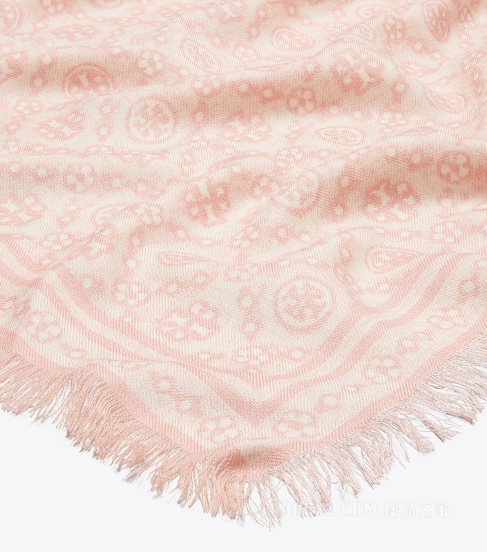 【新品】T Monogram 花卉图案长方形围巾 以粉色为底色的 T Monogram 图案