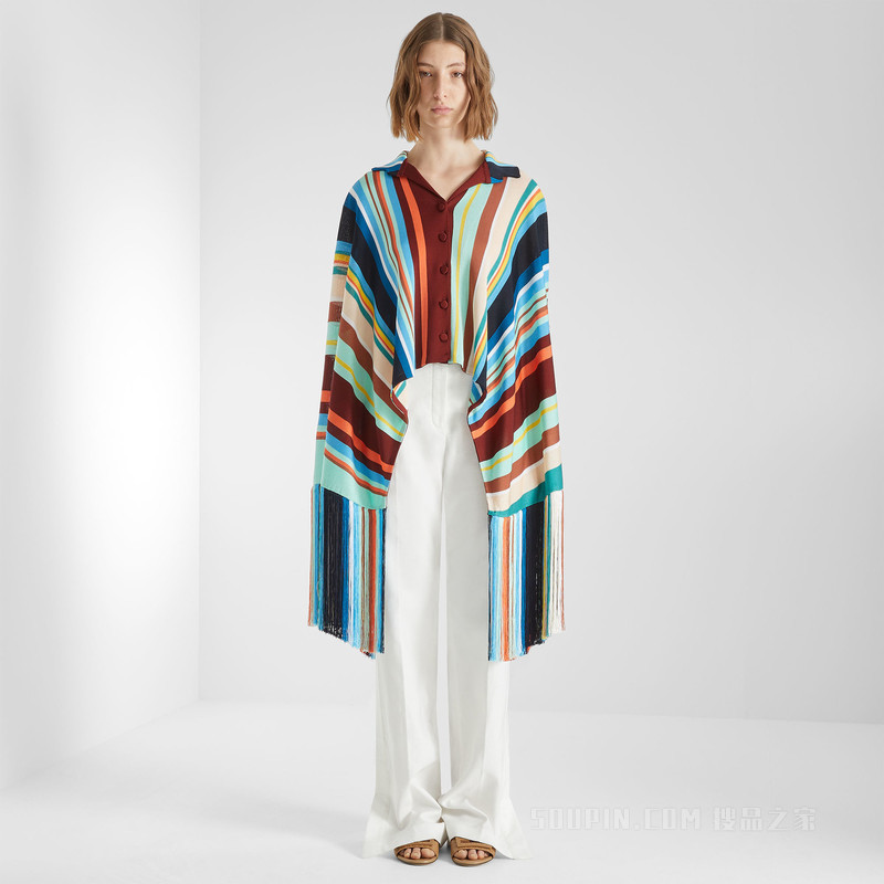 斗篷 拼色粘胶纤维纱线条纹斗篷