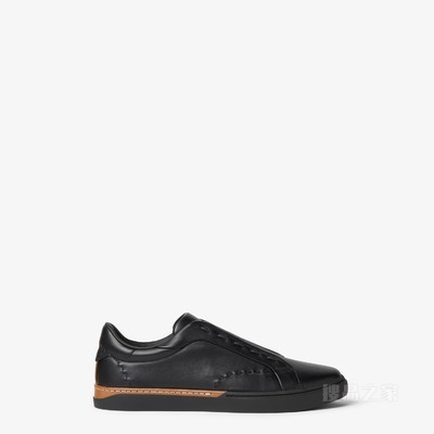 FENDI City运动鞋 黑色皮革低帮鞋