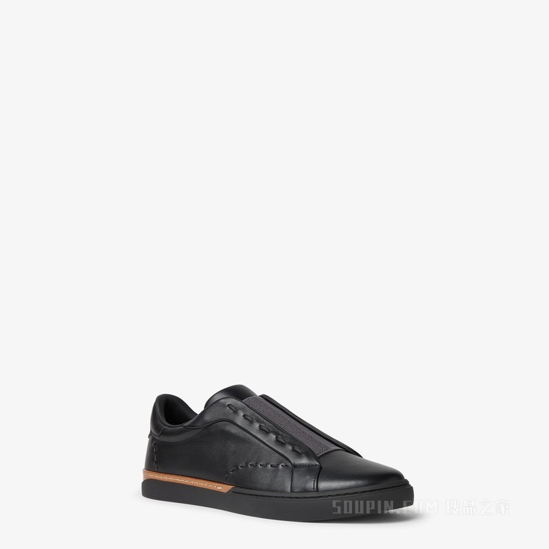 FENDI City运动鞋 黑色皮革低帮鞋