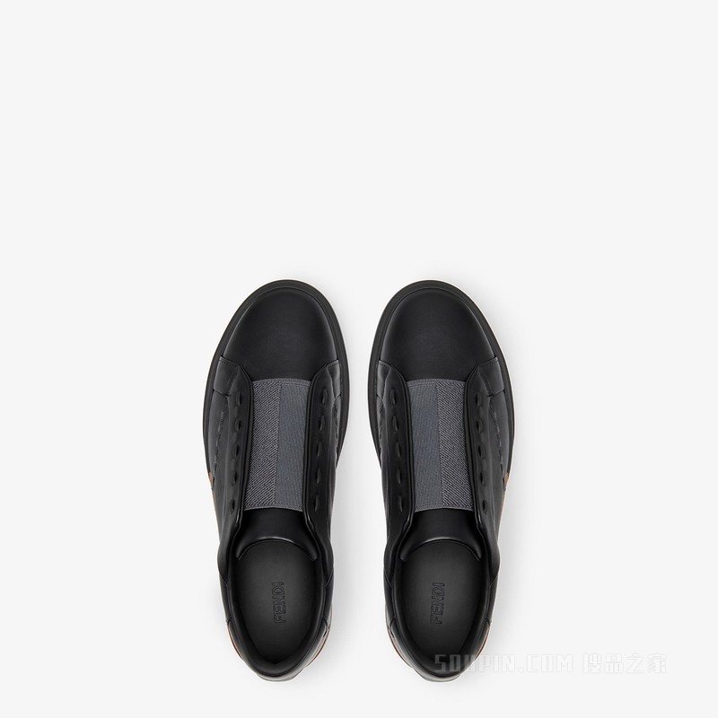 FENDI City运动鞋 黑色皮革低帮鞋