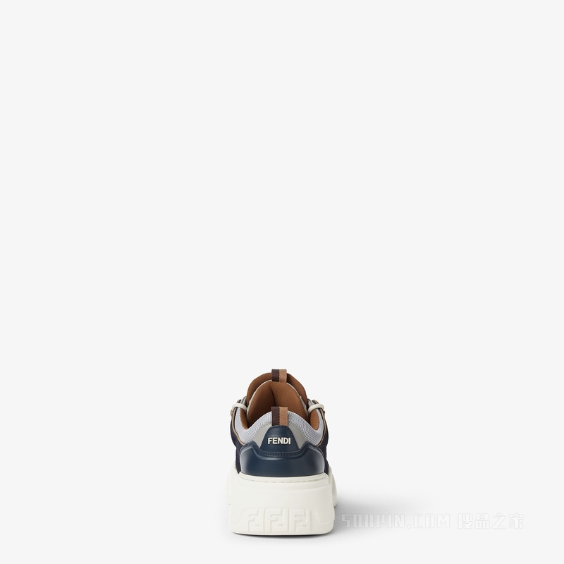 FENDI Force运动鞋 灰色科技布料和深蓝色绒面革低帮鞋