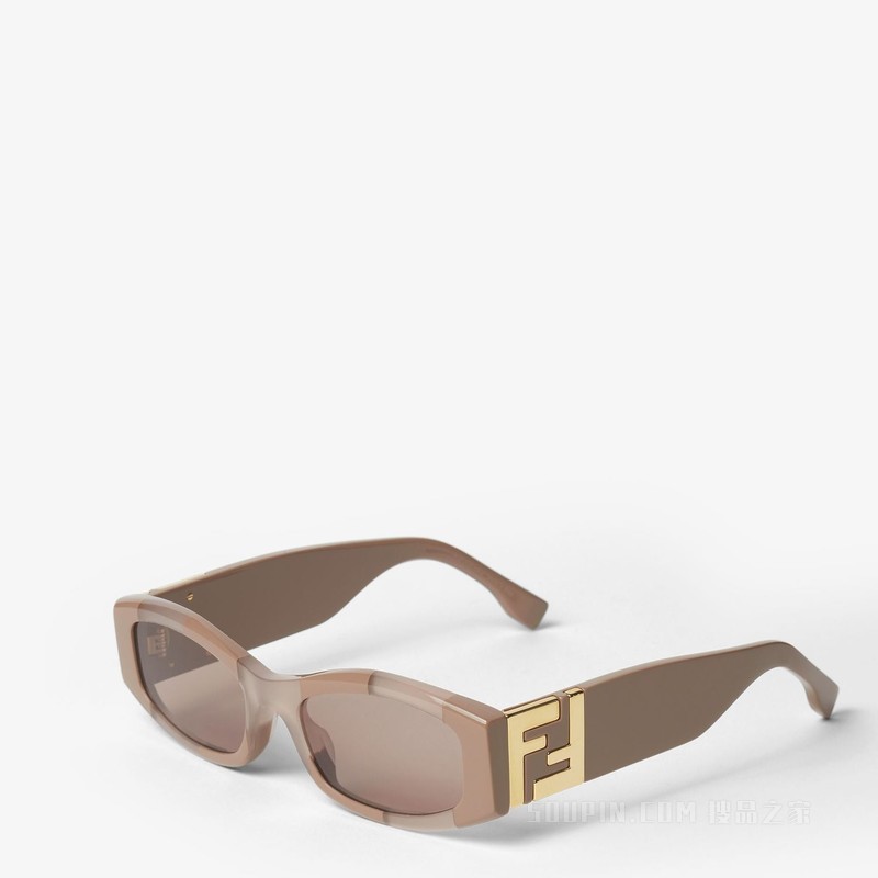Forever FENDI Pequin条纹棕色醋酸酯材料太阳镜