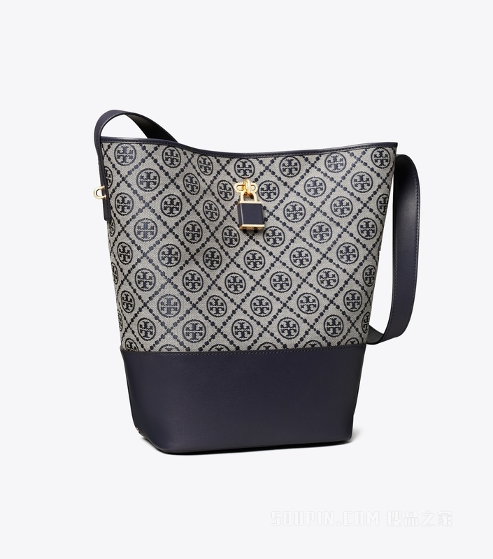 【新品】T Monogram 纤巧锁扣水桶包 Tory 海军蓝