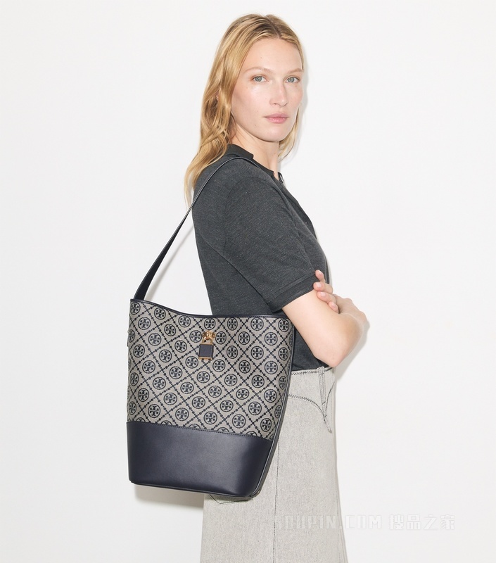 【新品】T Monogram 纤巧锁扣水桶包 Tory 海军蓝