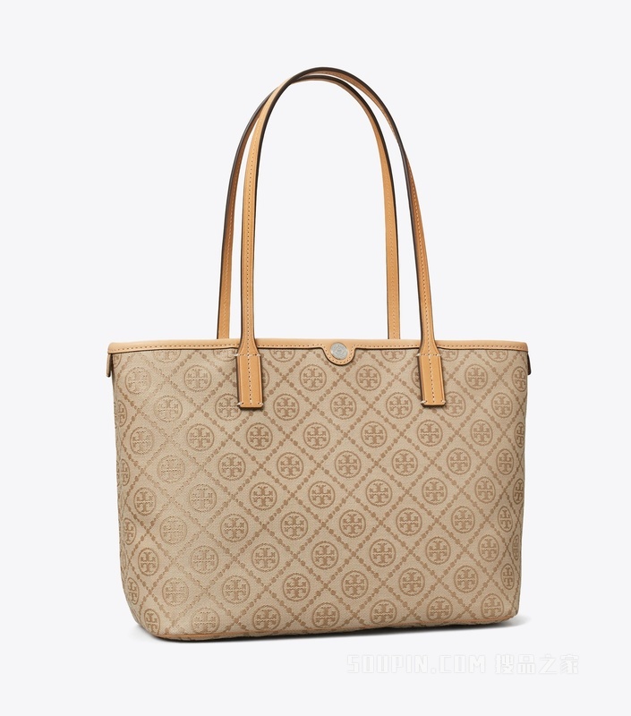 【新品】T Monogram 小号拉链托特包 亚麻本色