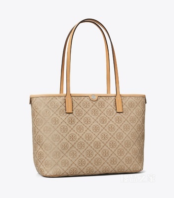 【新品】T Monogram 小号拉链托特包 亚麻本色