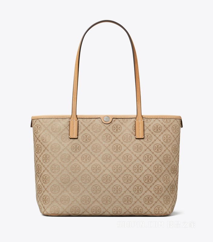 【新品】T Monogram 小号拉链托特包 亚麻本色