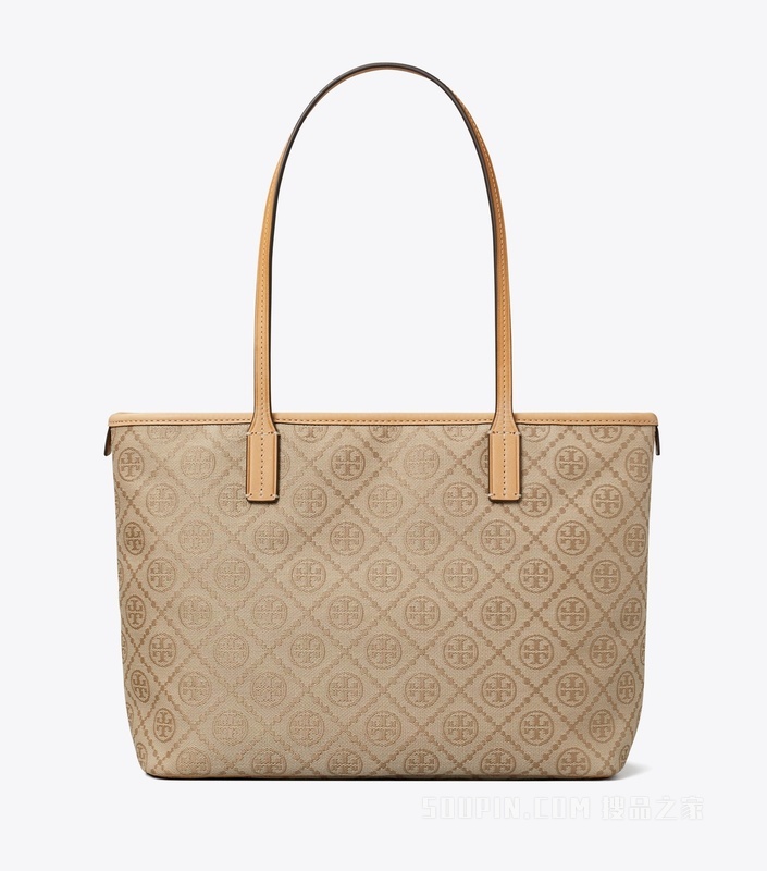 【新品】T Monogram 小号拉链托特包 亚麻本色