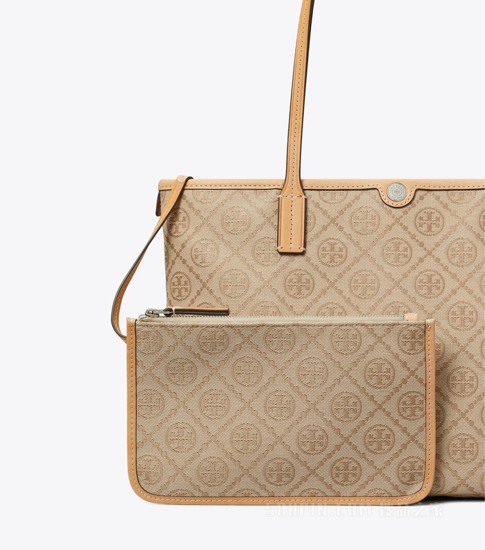 【新品】T Monogram 小号拉链托特包 亚麻本色