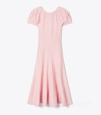 【新品】灯笼袖亚麻连衣裙 浅粉色