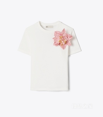 【新品】棉质 T 恤 雪花白/浅粉色