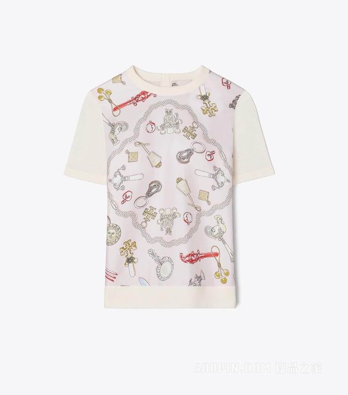 【新品】桑蚕丝羊毛上衣 象牙白/粉色蛇纹图案