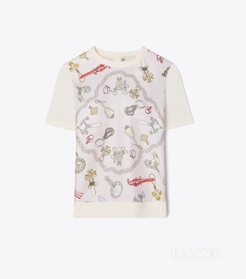 【新品】桑蚕丝羊毛上衣 象牙白/粉色蛇纹图案