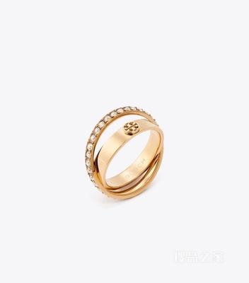 【新品】Icon 经典系列密镶双环戒指 Tory 金/水晶色