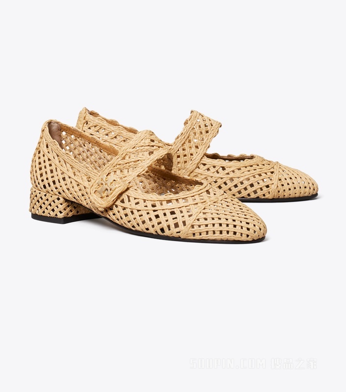 【新品】玛丽珍拼色芭蕾高跟鞋 自然原色