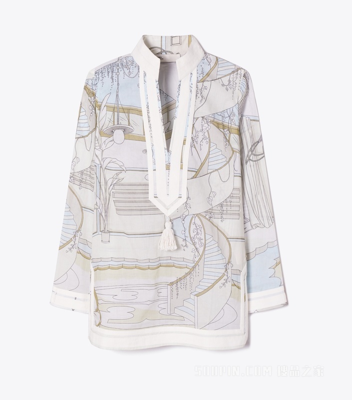 【新品】印花 Tory 罩衫 中性池畔蓝