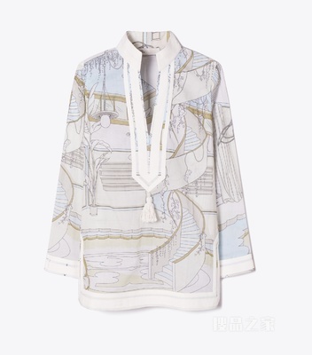 【新品】印花 Tory 罩衫 中性池畔蓝