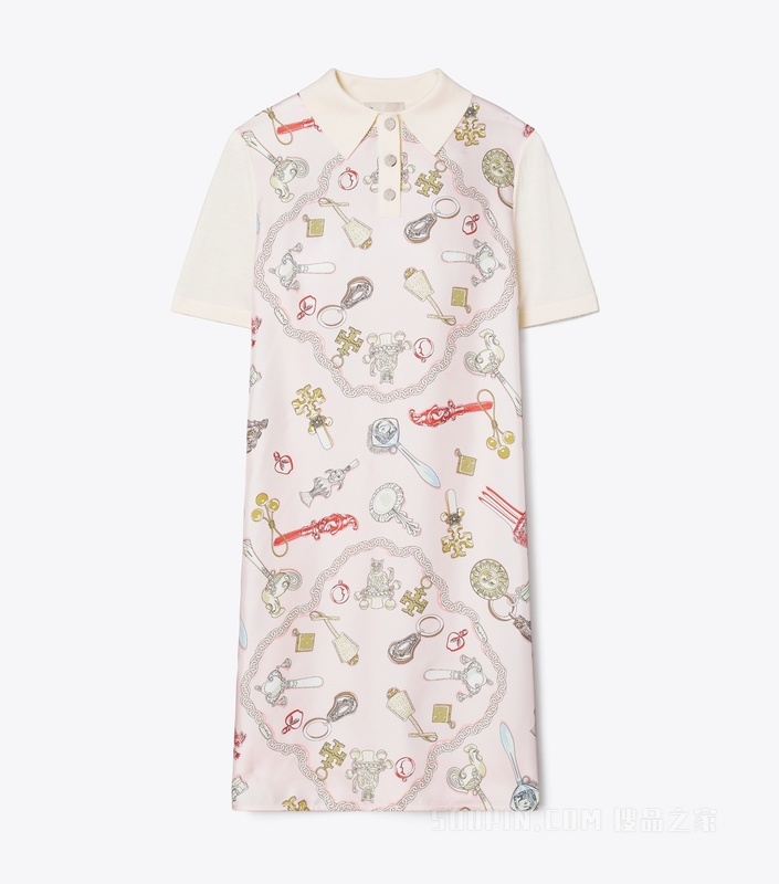 【新品】桑蚕丝 Polo 衫式连衣裙 象牙白/粉色蛇纹图案