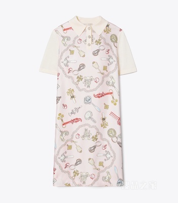 【新品】桑蚕丝 Polo 衫式连衣裙 象牙白/粉色蛇纹图案
