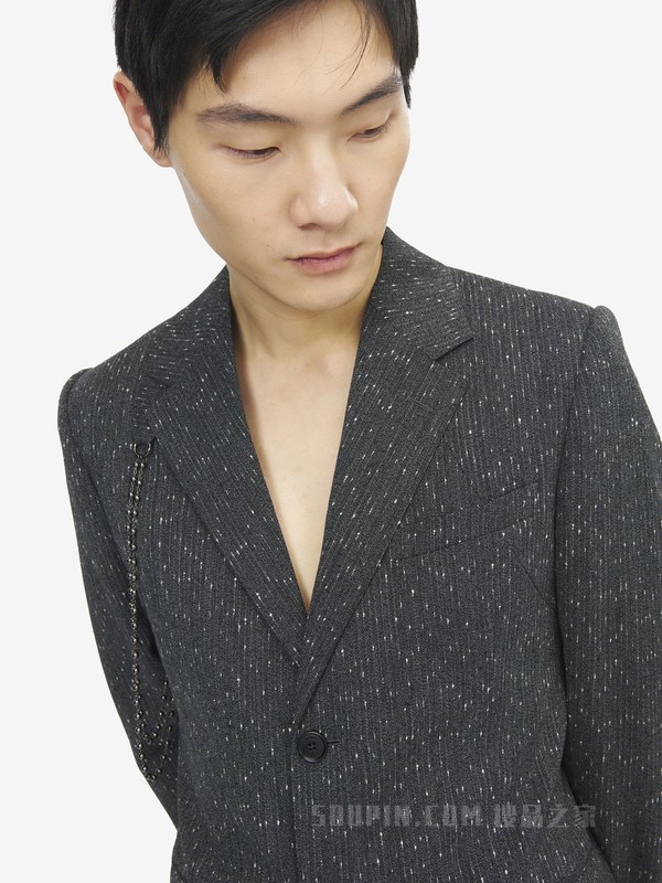 斑点细条纹单排扣夹克