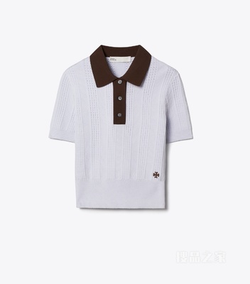 【新品】棉质镂空 Polo 衫 花野蓝/草木棕