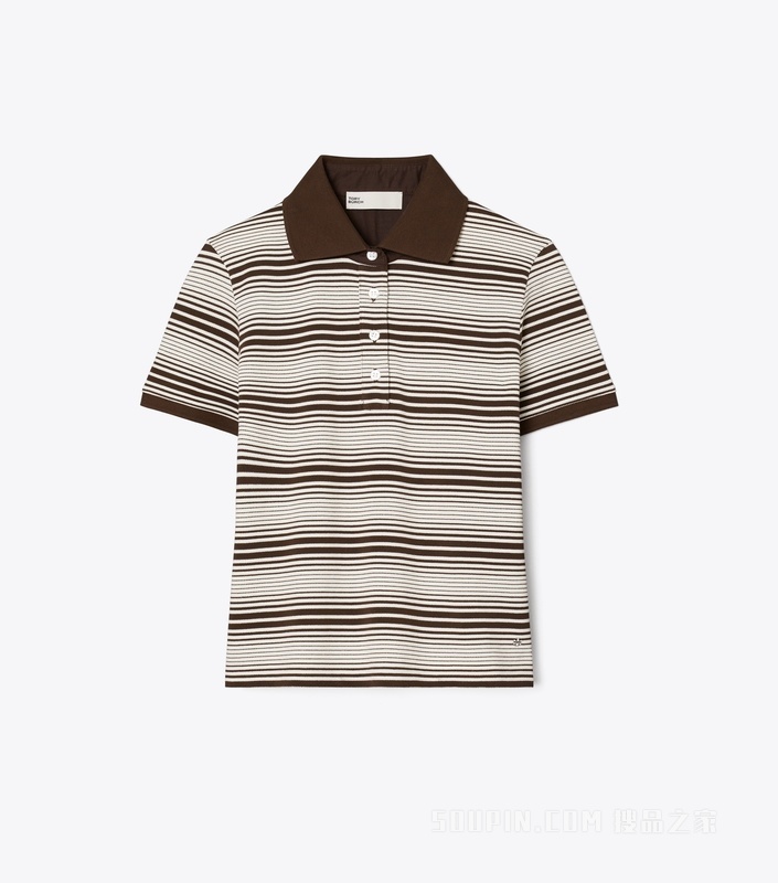 【新品】条纹棉质 Polo 衫 巧克力色条纹